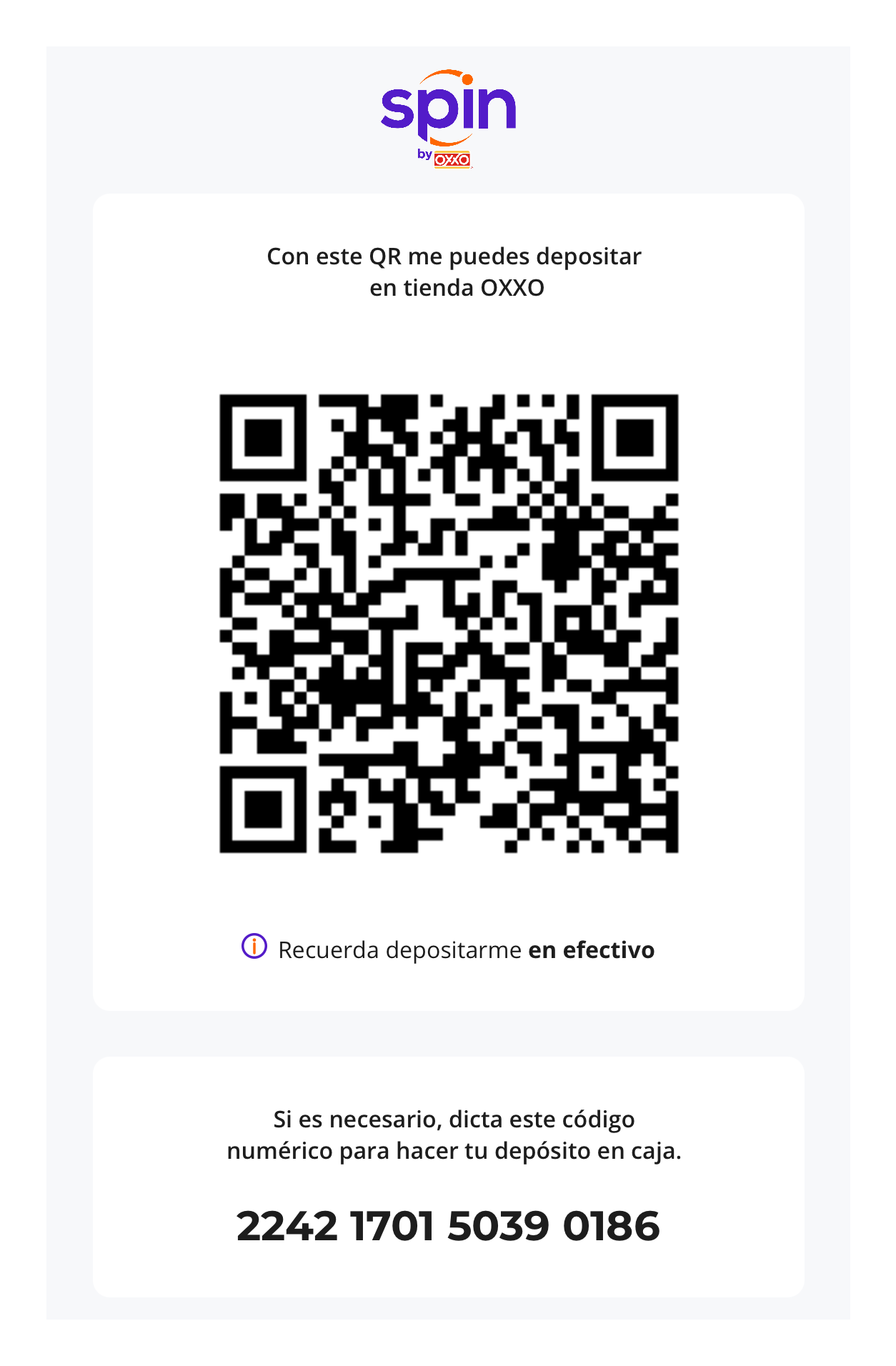 Código QR de Spin by OXXO para realizar depósitos en efectivo